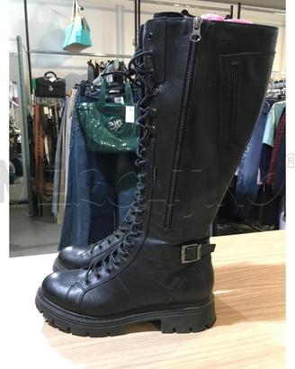 STIVALI DONNA NEROGIARDINI LACCI ZIP PELLE NERA 40