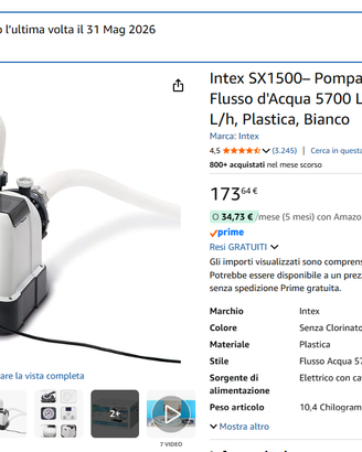 POMPA INTEX  CON FILTRO A SABBIA PER PISCINA