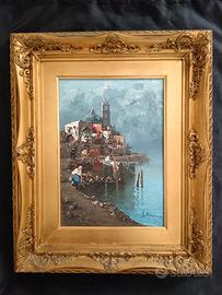 Paesaggio veneziano dipinto olio su legno 