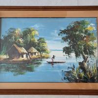 Raffinato Dipinto Africano Vintage Anni '70