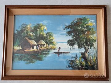 Raffinato Dipinto Africano Vintage Anni '70