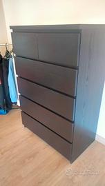 cassettiera malm Ikea 6 cassetti nero 80x123 