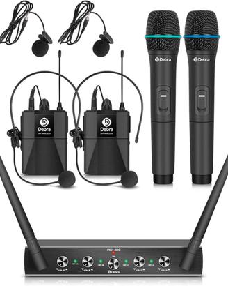 Microfono wireless a 4 canali, con microfono laval