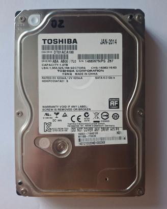 HDD 1TB SATAIII TOSHIBA DT01ACA100 15k Hrs SmartOK