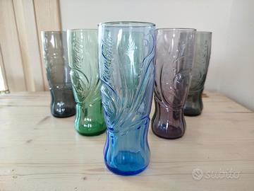 Set di sei bicchieri Coca Cola in vetro colorati