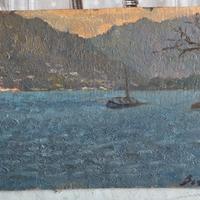 dipinto olio lago di Como firma bertarelli