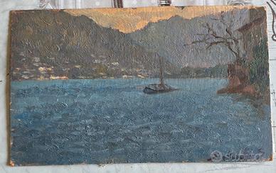 dipinto olio lago di Como firma bertarelli