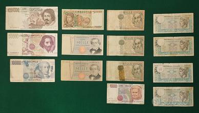 Lotto 14 banconote lire italiane