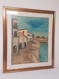 Quadro dipinto olio su tela "Paese”