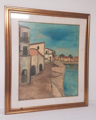 Quadro dipinto olio su tela "Paese”