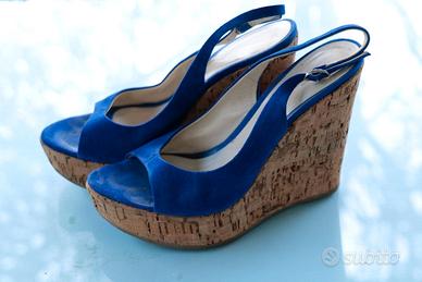 Sandali zeppa sughero blu plateau camoscio GreyMer