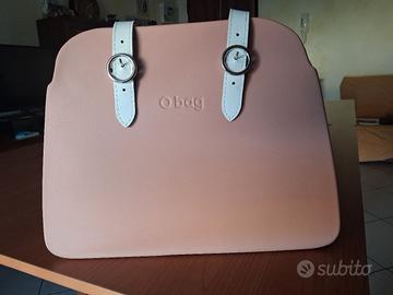 borsa O Bag rosa con tracolle bianche