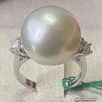 ANELLO ORO 18kt. DIAMANTI E GRANDE PERLA AUSTRALIA