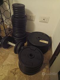 Attrezzatura palestra pesi bilanciere dischi ghisa