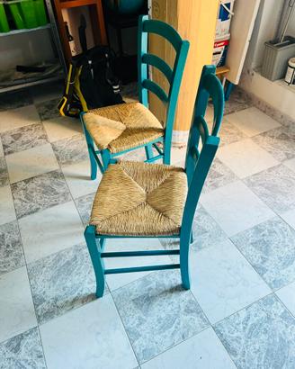 Sedie paesane in legno azzurre