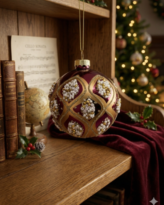 Palla di Natale artigianale decorata con perline