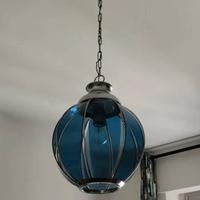 Lampadario in vetro Blu vintage anni '60 lanterna