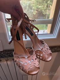 Sandalo pelle color rosa cipria,39, tacco alto