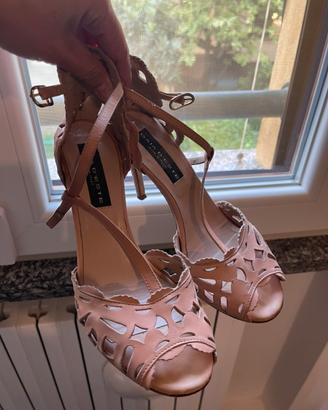 Sandalo pelle color rosa cipria,39, tacco alto