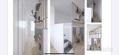 Struttura letto soppalco con mobili e mensole