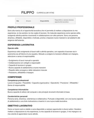 Disponibile per inserimento lavorativo