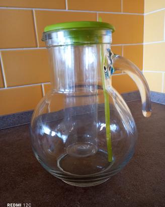 brocca di vetro con porta ghiaccio in plastica 