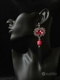 Orecchini Vintage Cuore Artigianali Corallo Rosso