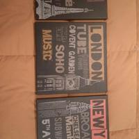 3 quadretti di tela su legno