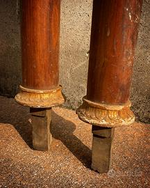 Antiche colonne noce massello impero legno dorato