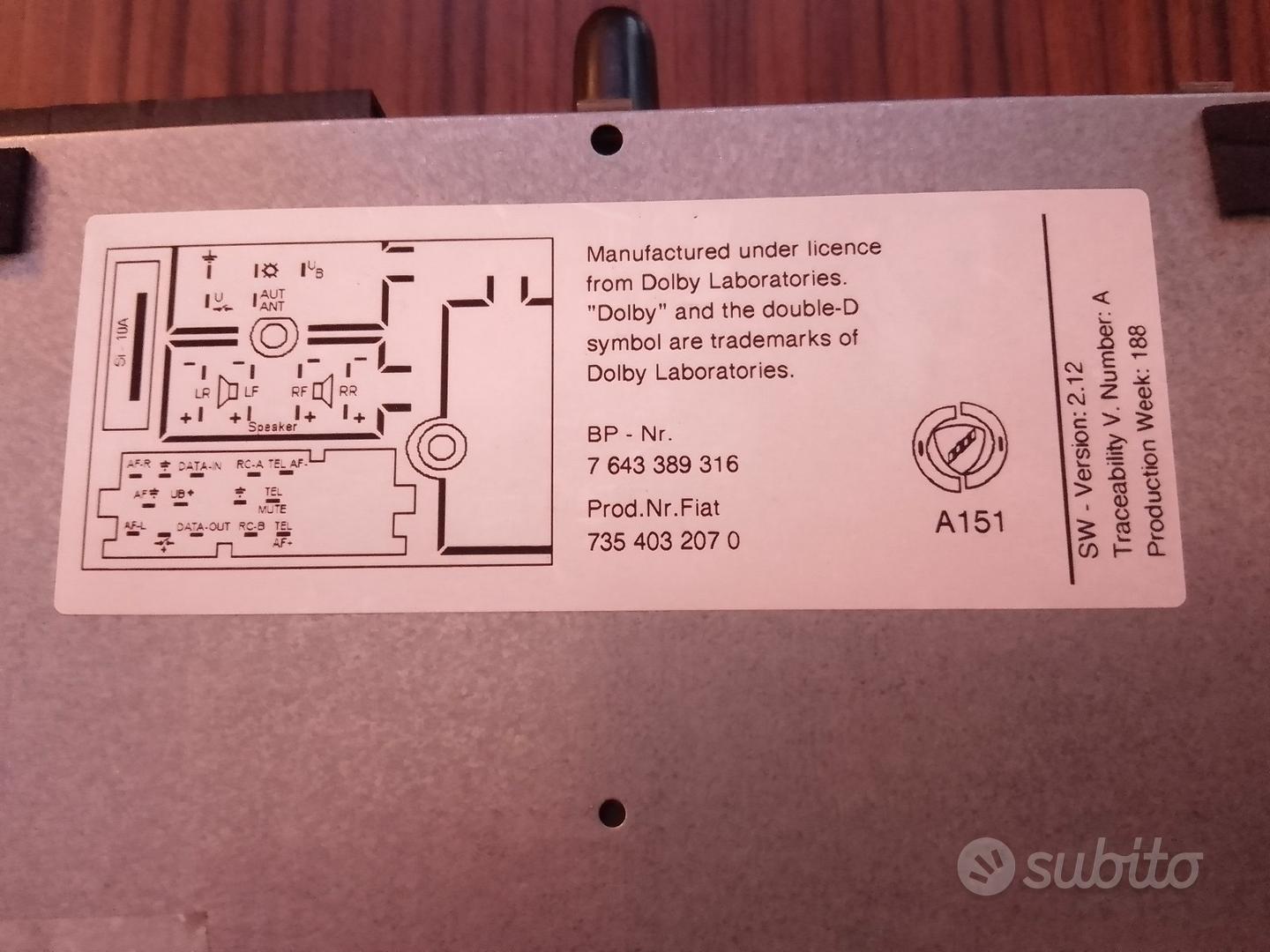 AUTORADIO FIAT PANDA 735403207