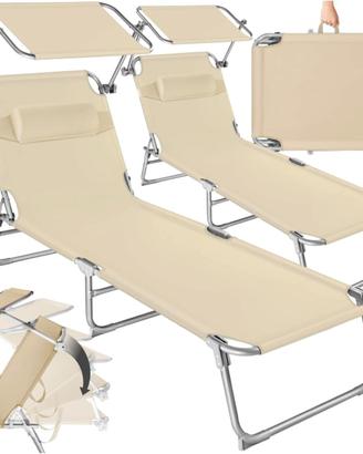 Set 2 Lettini Prendisole Pieghevoli Beige