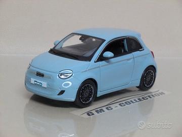 Fiat 500e 2021 Electric Car Light Blue Burago 1/24