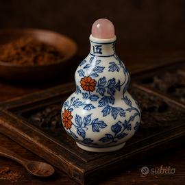 Snuff box porcellana Cina tappo in quarzo rosa