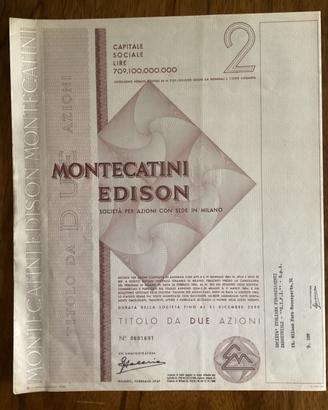 Titolo azionario MONTECATINI EDISON 1967- perfetto