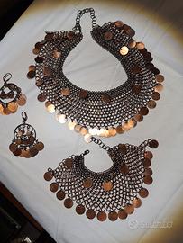 parure collana, bracciale e orecchini in rame