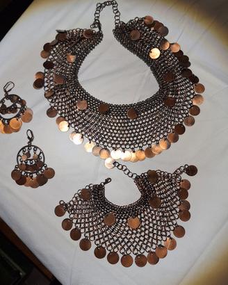 parure collana, bracciale e orecchini in rame