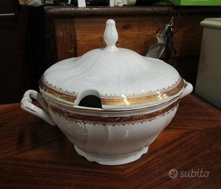 zuppiera o centrotavola bianca con decori oro Bern