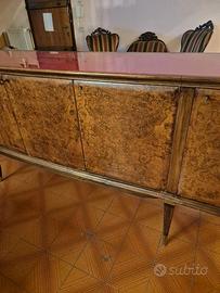 Credenza vetro rosso e radica art deco