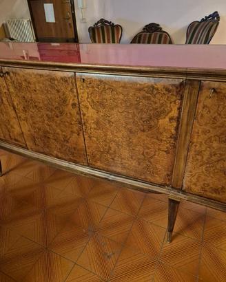 Credenza vetro rosso e radica art deco