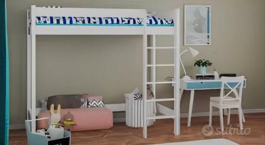 Letto a soppalco in legno massiccio 180x80