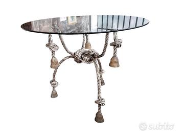 Tavolo in bronzo e vetro modernaria- corda nautica