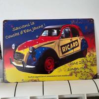 Targa in latta RICARD con 2 CV retrò