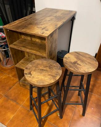Set bancone bar con 2 sgabelli stile industriale