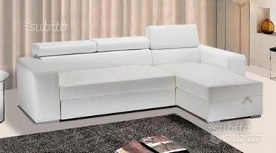 Divano angolare letto ecopelle bianco contenitore