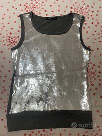 Canotta grigio paillettes argento Siste’s