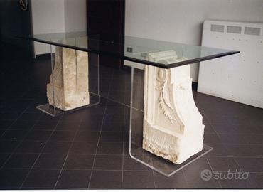 Scrivania tavolo cristallo e pietra
