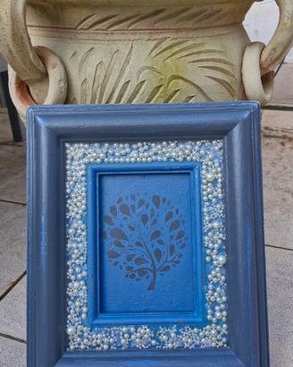 Cornice artigianale stile country azzurro e grigio
