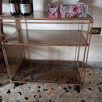 Carrello portavivande in cristallo e ottone