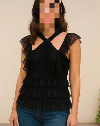 Top Zara Trafaluc in pizzo nero volant taglia  S