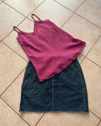 Gonna in jeans, Guess e top fucsia